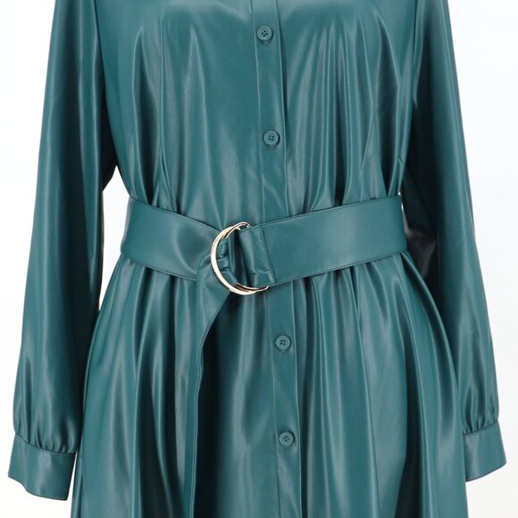 NWT CHICO'S Faux Leather Shirt Midi Dress in Deep Woods Green Size 2.5 (US 14) - Picture 7 of 10